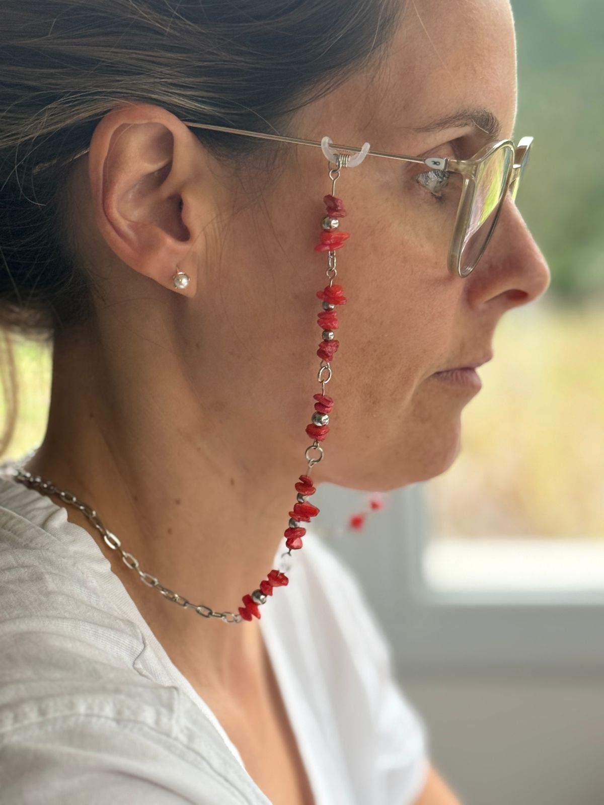 Sujeta Anteojos Nácar Rojo